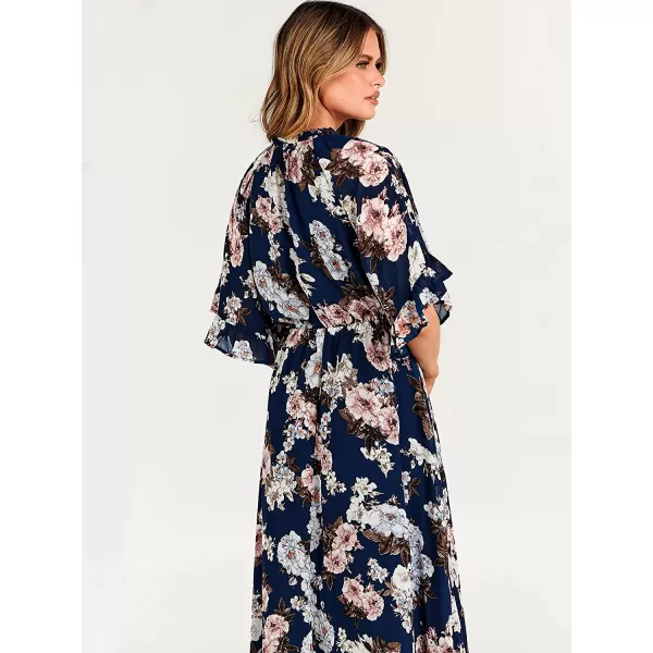 imageANRABESS Womens Summer Ruffle Maxi Dress Floral Print 34 Bell Sleeve V Neck High Waist Flowy Boho Long DressFlora 09