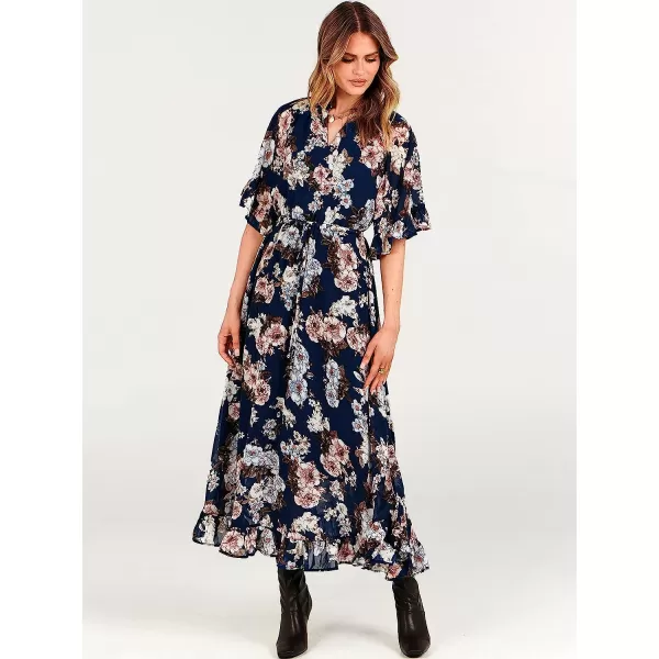 imageANRABESS Womens Summer Ruffle Maxi Dress Floral Print 34 Bell Sleeve V Neck High Waist Flowy Boho Long DressFlora 09