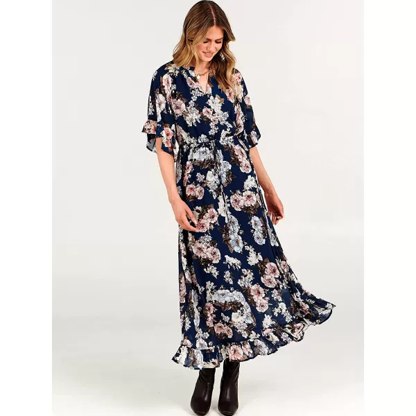 imageANRABESS Womens Summer Ruffle Maxi Dress Floral Print 34 Bell Sleeve V Neck High Waist Flowy Boho Long DressFlora 09