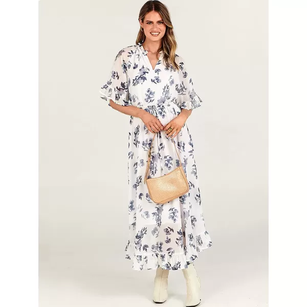 imageANRABESS Womens Summer Ruffle Maxi Dress Floral Print 34 Bell Sleeve V Neck High Waist Flowy Boho Long DressFlora 10