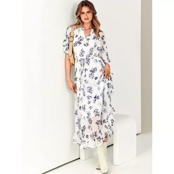 imageANRABESS Womens Summer Ruffle Maxi Dress Floral Print 34 Bell Sleeve V Neck High Waist Flowy Boho Long DressFlora 10