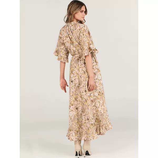 imageANRABESS Womens Summer Ruffle Maxi Dress Floral Print 34 Bell Sleeve V Neck High Waist Flowy Boho Long DressFlora 11