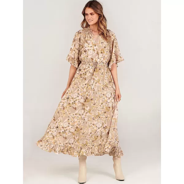 imageANRABESS Womens Summer Ruffle Maxi Dress Floral Print 34 Bell Sleeve V Neck High Waist Flowy Boho Long DressFlora 11