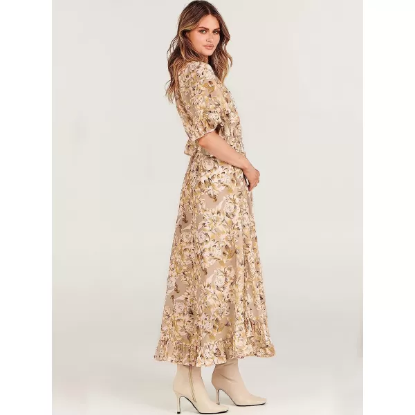 imageANRABESS Womens Summer Ruffle Maxi Dress Floral Print 34 Bell Sleeve V Neck High Waist Flowy Boho Long DressFlora 11
