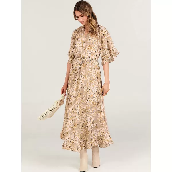 imageANRABESS Womens Summer Ruffle Maxi Dress Floral Print 34 Bell Sleeve V Neck High Waist Flowy Boho Long DressFlora 11