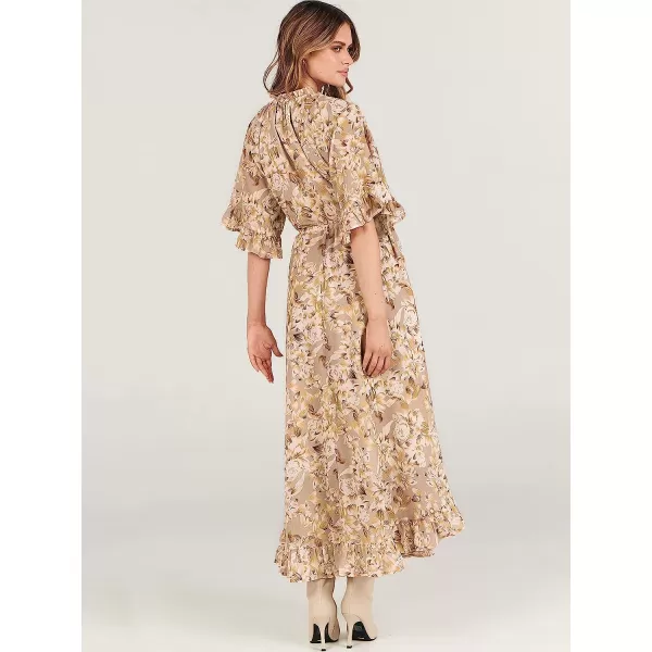 imageANRABESS Womens Summer Ruffle Maxi Dress Floral Print 34 Bell Sleeve V Neck High Waist Flowy Boho Long DressFlora 11