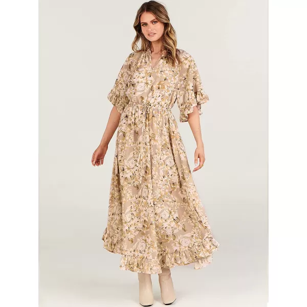 imageANRABESS Womens Summer Ruffle Maxi Dress Floral Print 34 Bell Sleeve V Neck High Waist Flowy Boho Long DressFlora 11