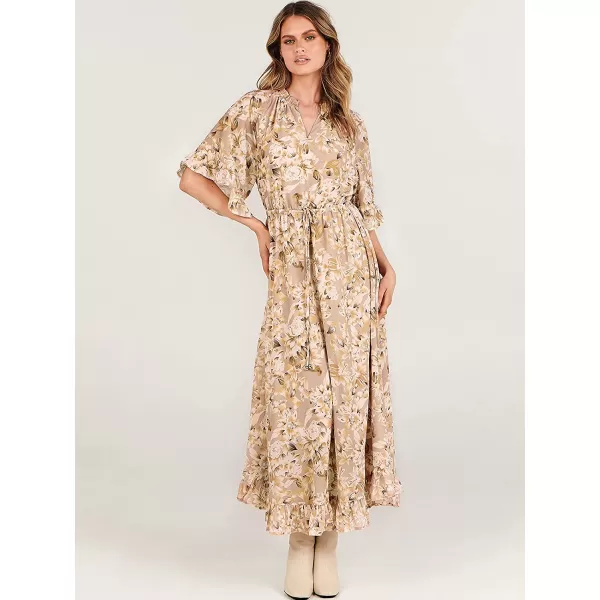 imageANRABESS Womens Summer Ruffle Maxi Dress Floral Print 34 Bell Sleeve V Neck High Waist Flowy Boho Long DressFlora 11