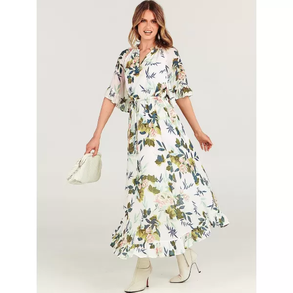 imageANRABESS Womens Summer Ruffle Maxi Dress Floral Print 34 Bell Sleeve V Neck High Waist Flowy Boho Long DressFlora 12