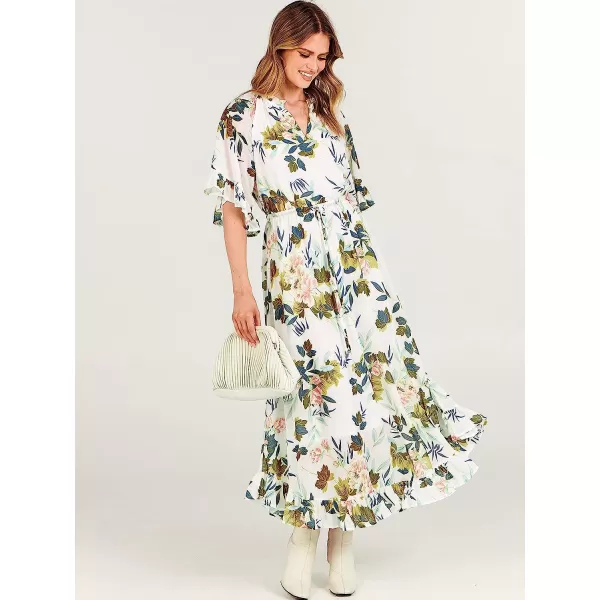 imageANRABESS Womens Summer Ruffle Maxi Dress Floral Print 34 Bell Sleeve V Neck High Waist Flowy Boho Long DressFlora 12