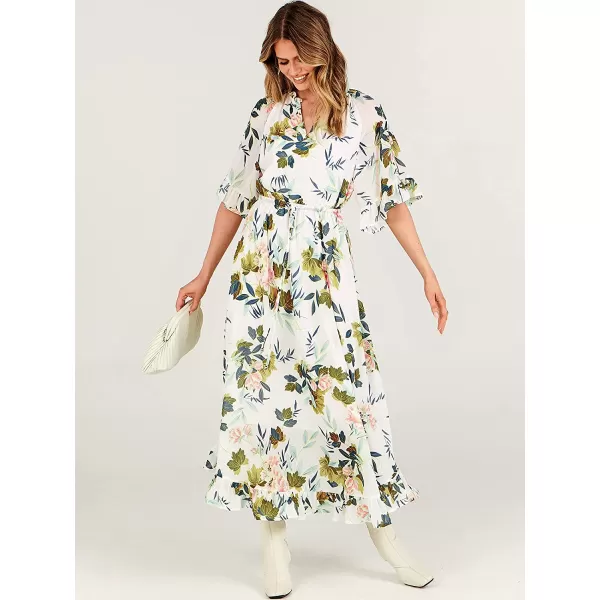 imageANRABESS Womens Summer Ruffle Maxi Dress Floral Print 34 Bell Sleeve V Neck High Waist Flowy Boho Long DressFlora 12
