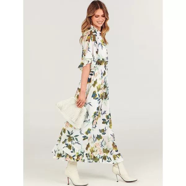 imageANRABESS Womens Summer Ruffle Maxi Dress Floral Print 34 Bell Sleeve V Neck High Waist Flowy Boho Long DressFlora 12