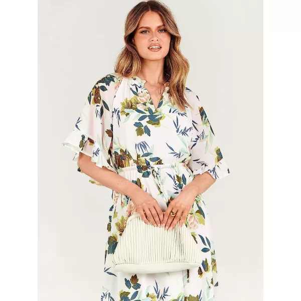 imageANRABESS Womens Summer Ruffle Maxi Dress Floral Print 34 Bell Sleeve V Neck High Waist Flowy Boho Long DressFlora 12
