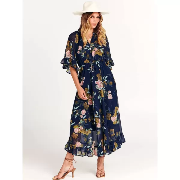 imageANRABESS Womens Summer Ruffle Maxi Dress Floral Print 34 Bell Sleeve V Neck High Waist Flowy Boho Long DressFloral 01