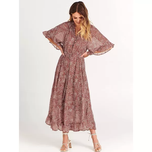 imageANRABESS Womens Summer Ruffle Maxi Dress Floral Print 34 Bell Sleeve V Neck High Waist Flowy Boho Long DressFloral 03