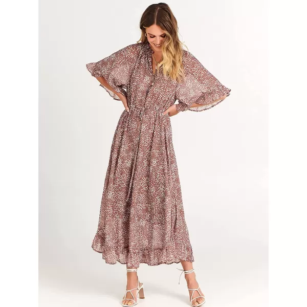 imageANRABESS Womens Summer Ruffle Maxi Dress Floral Print 34 Bell Sleeve V Neck High Waist Flowy Boho Long DressFloral 03