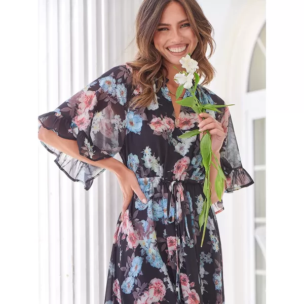 imageANRABESS Womens Summer Ruffle Maxi Dress Floral Print 34 Bell Sleeve V Neck High Waist Flowy Boho Long DressFloral 04
