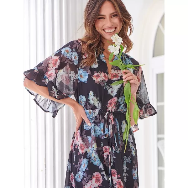 imageANRABESS Womens Summer Ruffle Maxi Dress Floral Print 34 Bell Sleeve V Neck High Waist Flowy Boho Long DressFloral 04