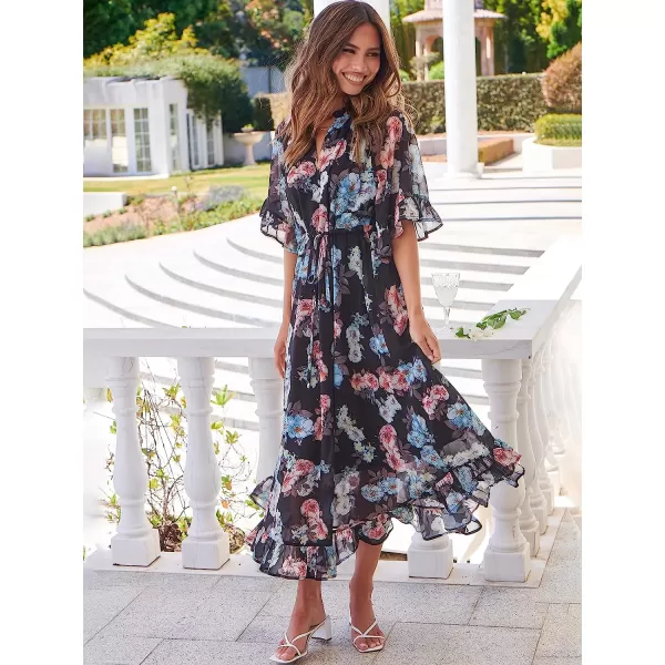 imageANRABESS Womens Summer Ruffle Maxi Dress Floral Print 34 Bell Sleeve V Neck High Waist Flowy Boho Long DressFloral 04