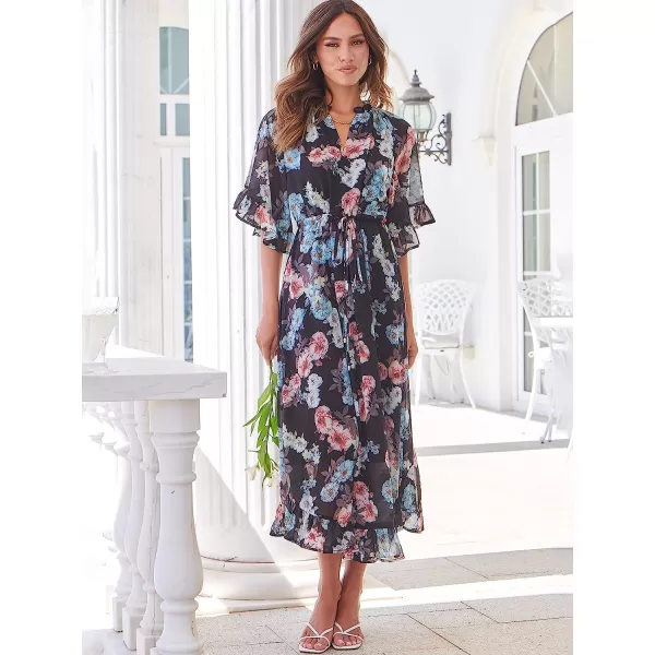 imageANRABESS Womens Summer Ruffle Maxi Dress Floral Print 34 Bell Sleeve V Neck High Waist Flowy Boho Long DressFloral 04