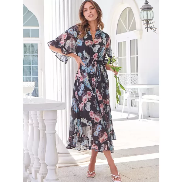 imageANRABESS Womens Summer Ruffle Maxi Dress Floral Print 34 Bell Sleeve V Neck High Waist Flowy Boho Long DressFloral 04