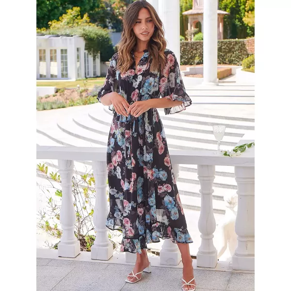 imageANRABESS Womens Summer Ruffle Maxi Dress Floral Print 34 Bell Sleeve V Neck High Waist Flowy Boho Long DressFloral 04