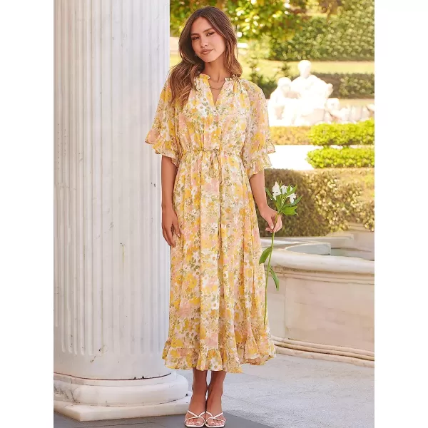 imageANRABESS Womens Summer Ruffle Maxi Dress Floral Print 34 Bell Sleeve V Neck High Waist Flowy Boho Long DressFloral 07