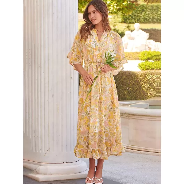 imageANRABESS Womens Summer Ruffle Maxi Dress Floral Print 34 Bell Sleeve V Neck High Waist Flowy Boho Long DressFloral 07