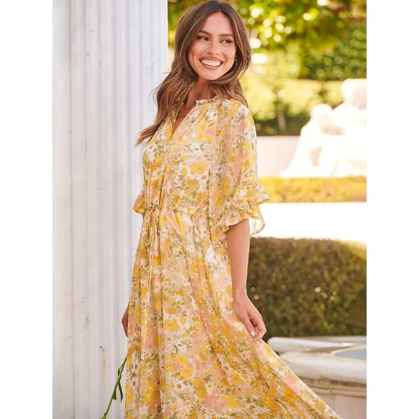 imageANRABESS Womens Summer Ruffle Maxi Dress Floral Print 34 Bell Sleeve V Neck High Waist Flowy Boho Long DressFloral 07