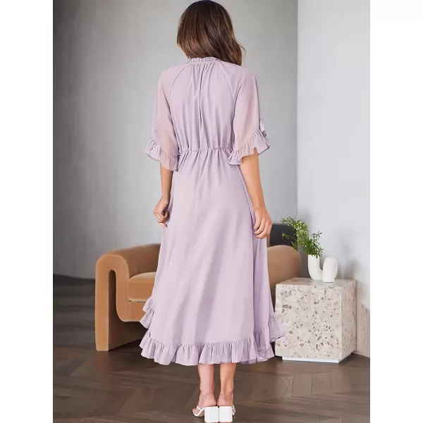 imageANRABESS Womens Summer Ruffle Maxi Dress Floral Print 34 Bell Sleeve V Neck High Waist Flowy Boho Long DressPurple