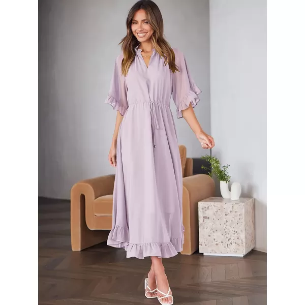 imageANRABESS Womens Summer Ruffle Maxi Dress Floral Print 34 Bell Sleeve V Neck High Waist Flowy Boho Long DressPurple