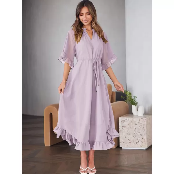 imageANRABESS Womens Summer Ruffle Maxi Dress Floral Print 34 Bell Sleeve V Neck High Waist Flowy Boho Long DressPurple