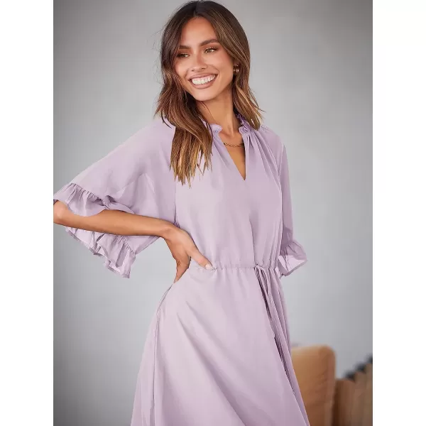 imageANRABESS Womens Summer Ruffle Maxi Dress Floral Print 34 Bell Sleeve V Neck High Waist Flowy Boho Long DressPurple