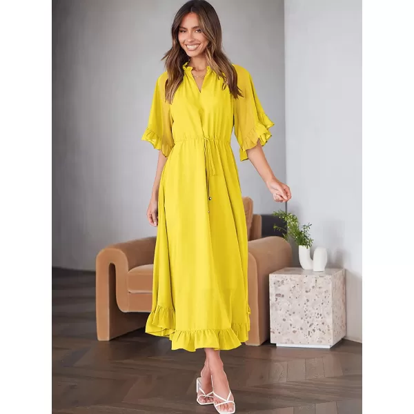 imageANRABESS Womens Summer Ruffle Maxi Dress Floral Print 34 Bell Sleeve V Neck High Waist Flowy Boho Long DressYellow
