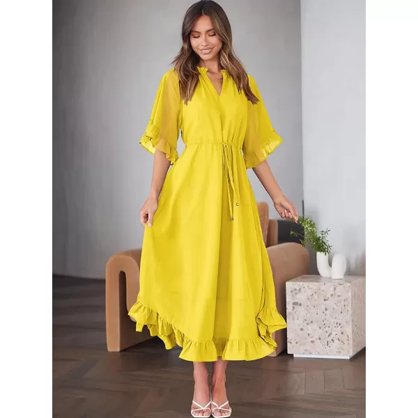 imageANRABESS Womens Summer Ruffle Maxi Dress Floral Print 34 Bell Sleeve V Neck High Waist Flowy Boho Long DressYellow