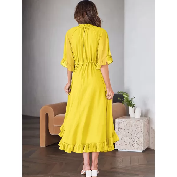 imageANRABESS Womens Summer Ruffle Maxi Dress Floral Print 34 Bell Sleeve V Neck High Waist Flowy Boho Long DressYellow