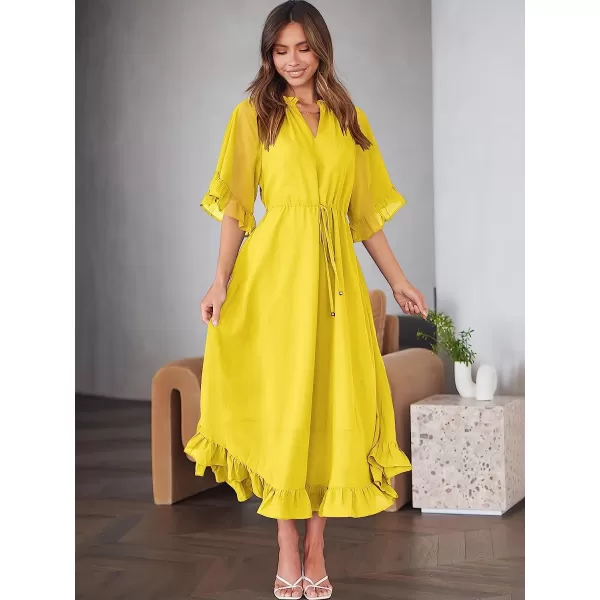 imageANRABESS Womens Summer Ruffle Maxi Dress Floral Print 34 Bell Sleeve V Neck High Waist Flowy Boho Long DressYellow