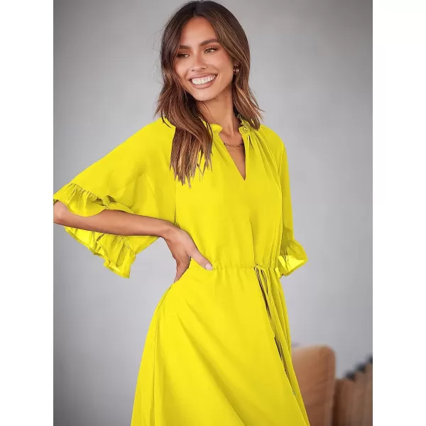 imageANRABESS Womens Summer Ruffle Maxi Dress Floral Print 34 Bell Sleeve V Neck High Waist Flowy Boho Long DressYellow