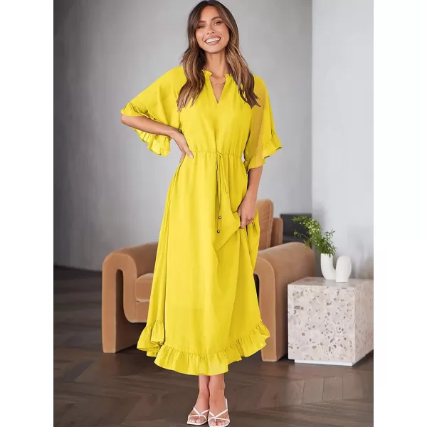 imageANRABESS Womens Summer Ruffle Maxi Dress Floral Print 34 Bell Sleeve V Neck High Waist Flowy Boho Long DressYellow