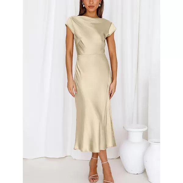imageANRABESS Womens Summer Satin Dress Short Sleeves Elegant Bodycon Cocktail Formal Midi DressApricot