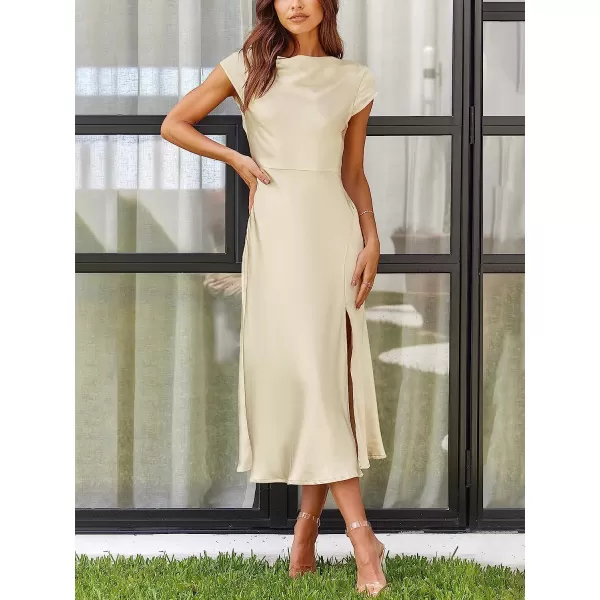 imageANRABESS Womens Summer Satin Dress Short Sleeves Elegant Bodycon Cocktail Formal Midi DressApricot
