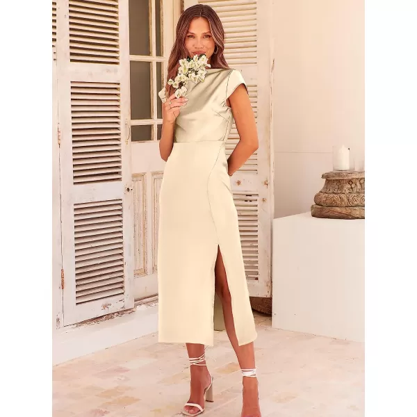 imageANRABESS Womens Summer Satin Dress Short Sleeves Elegant Bodycon Cocktail Formal Midi DressApricot
