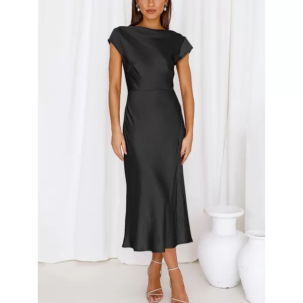 imageANRABESS Womens Summer Satin Dress Short Sleeves Elegant Bodycon Cocktail Formal Midi DressBlack