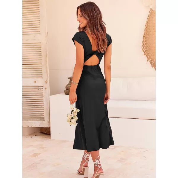 imageANRABESS Womens Summer Satin Dress Short Sleeves Elegant Bodycon Cocktail Formal Midi DressBlack