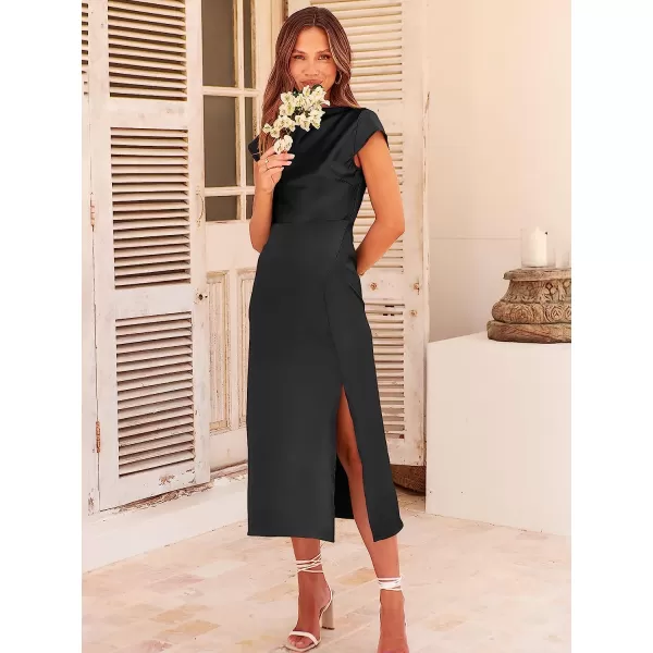 imageANRABESS Womens Summer Satin Dress Short Sleeves Elegant Bodycon Cocktail Formal Midi DressBlack
