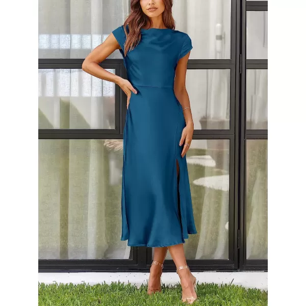 imageANRABESS Womens Summer Satin Dress Short Sleeves Elegant Bodycon Cocktail Formal Midi DressBlue 01
