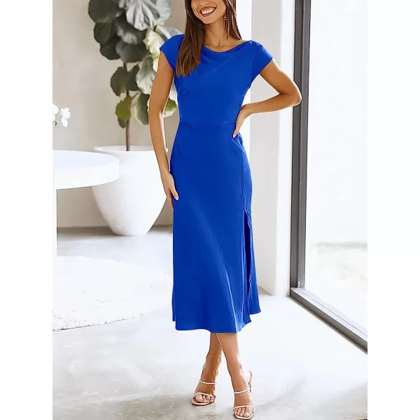 imageANRABESS Womens Summer Satin Dress Short Sleeves Elegant Bodycon Cocktail Formal Midi DressBlue