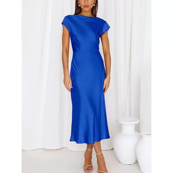 imageANRABESS Womens Summer Satin Dress Short Sleeves Elegant Bodycon Cocktail Formal Midi DressBlue