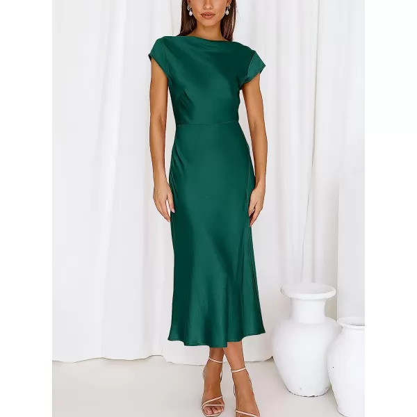 imageANRABESS Womens Summer Satin Dress Short Sleeves Elegant Bodycon Cocktail Formal Midi DressGreen