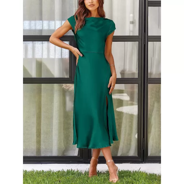 imageANRABESS Womens Summer Satin Dress Short Sleeves Elegant Bodycon Cocktail Formal Midi DressGreen